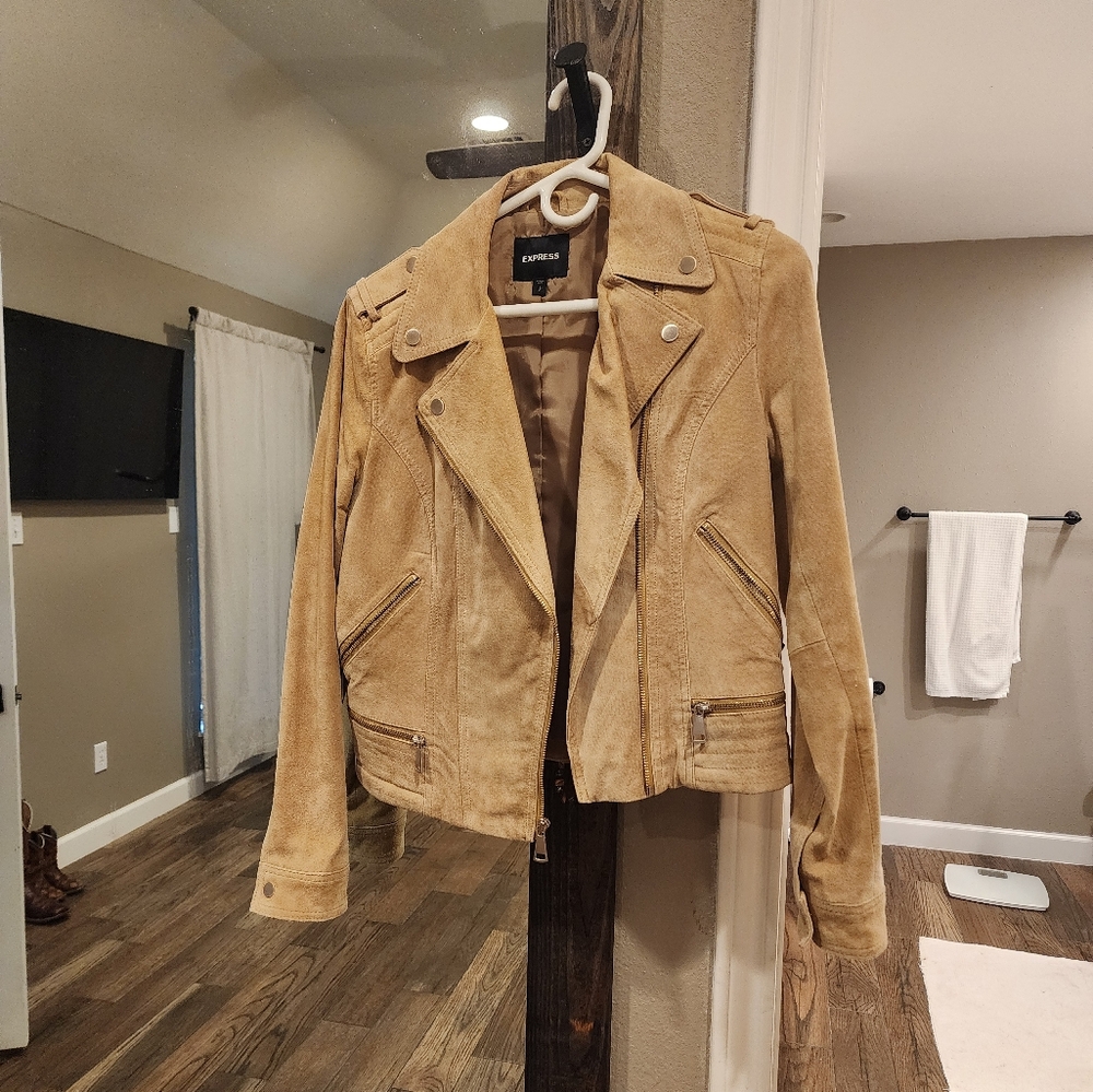 Express Tan Suede Genuine Leather Women's Jacket size Small